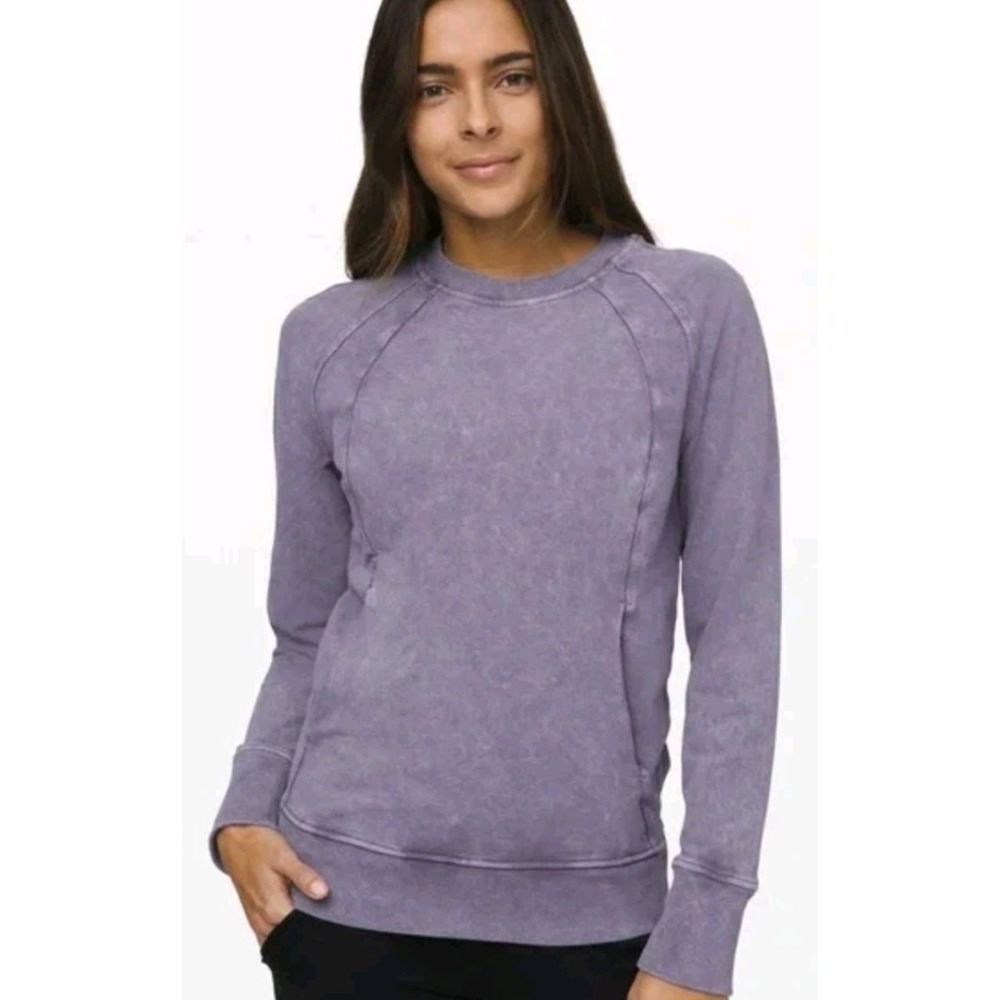 Lululemon Sweatshirt Women 4 Scuba Crew Neck Wash Purple Distress Stone Pullover